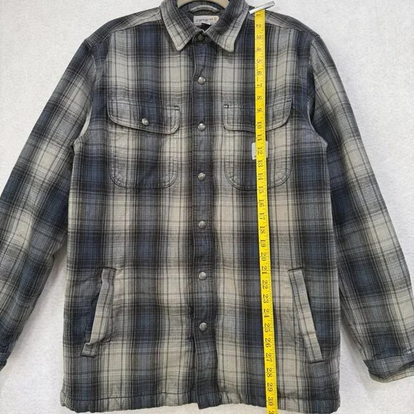 Carhartt Jacket Mens Medium Sherpa Lined Plaid Shirt Coat Workwear Fall 2019 - Picture 12 of 16
